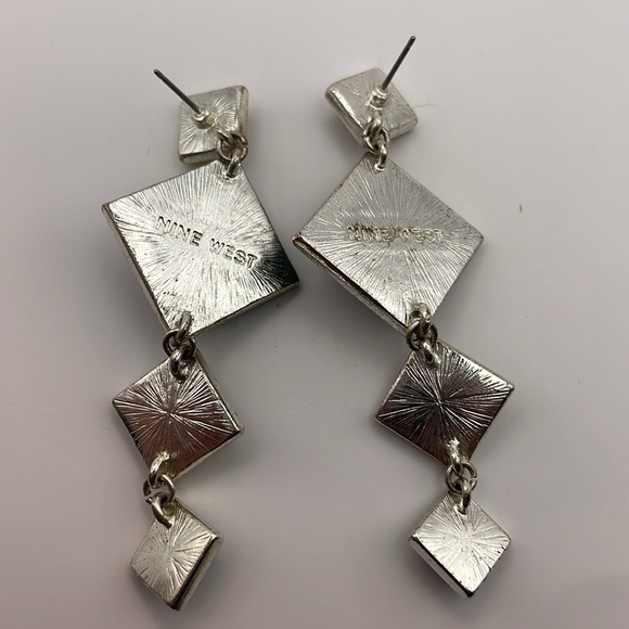 Nine West Blue/Green and Pale Yellow Silver Toned Dangle Earrings (F4) - Picture 4 of 7